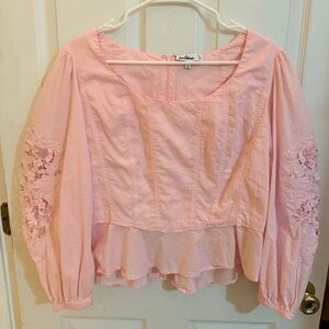 Sam Edelman Light Pink Blouse with Lace Sleeves